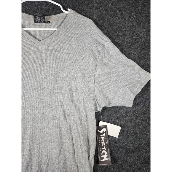 Kustom Shirt Mens XL Gray Regular Fit Short Sleeve Stretch V Neck Y2K NWT - Picture 3 of 12